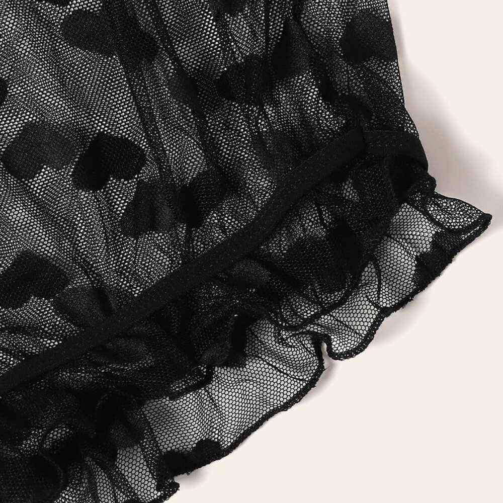 Black Lace Heart Pattern Lingerie Set - Picture 7 of 7